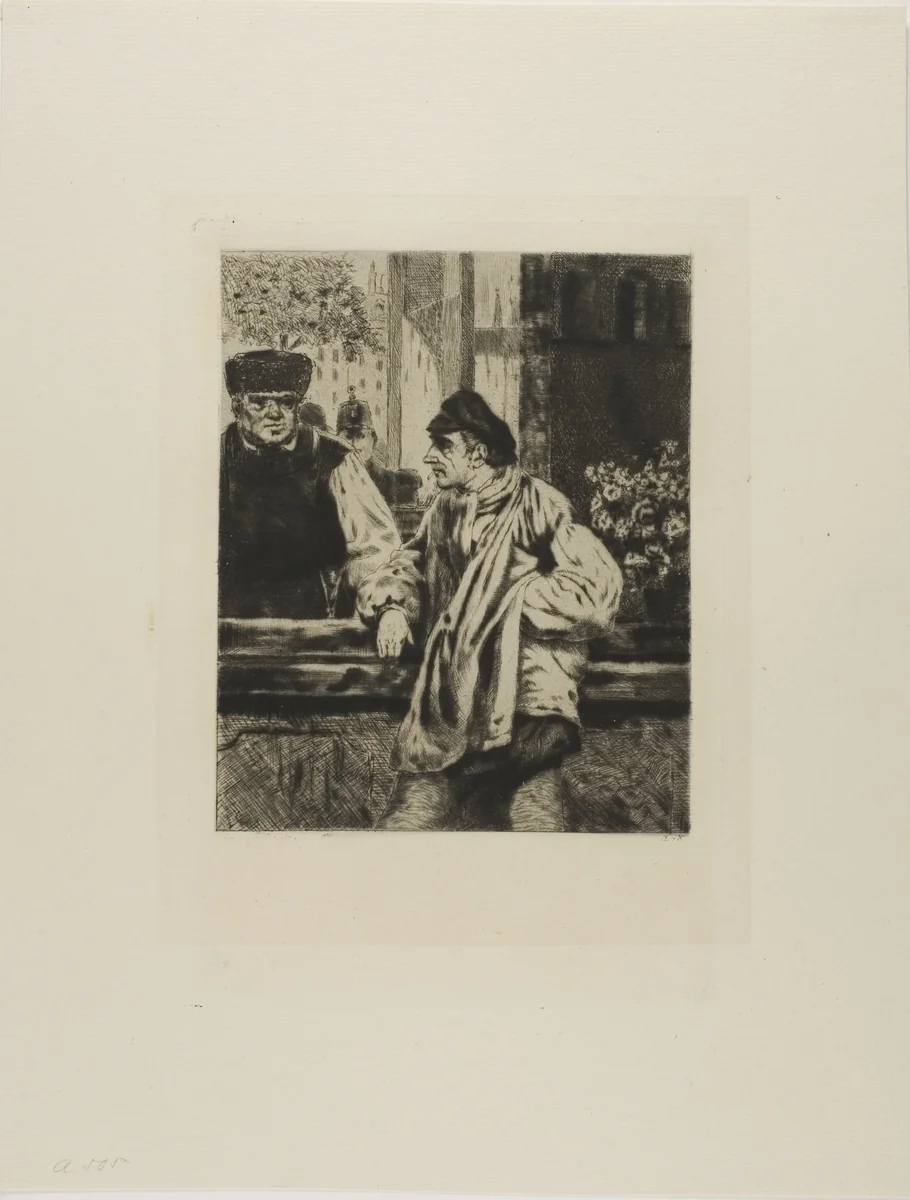 Plate from l'Assommoir (man leaning on bar) by Gaston La Touche, print, 1878