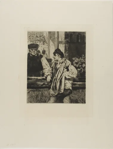 Plate from l'Assommoir (man leaning on bar) by Gaston La Touche, print, 1878