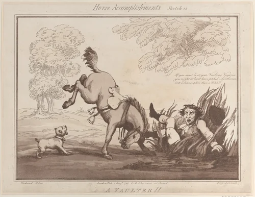 Horse Accomplishments, Sketch 12: A Vaulter !! by Thomas Rowlandson, print, 1799
