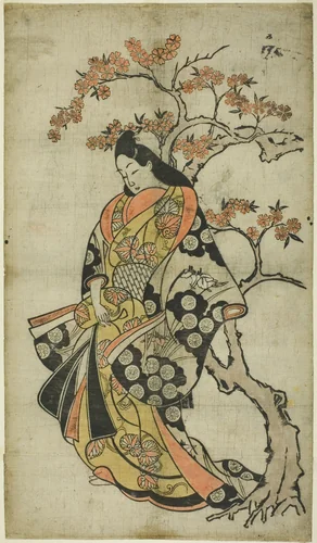 Woman Beside a Cherry Tree by Artist Unknown, print, 1683-1695