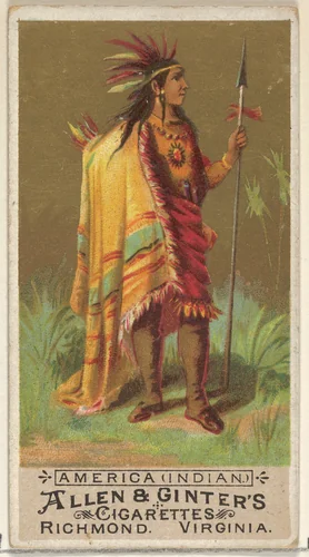 America (Indian), from the Natives in Costume series (N16) for Allen & Ginter Cigarettes Brands by Allen & Ginter, print, 1886
