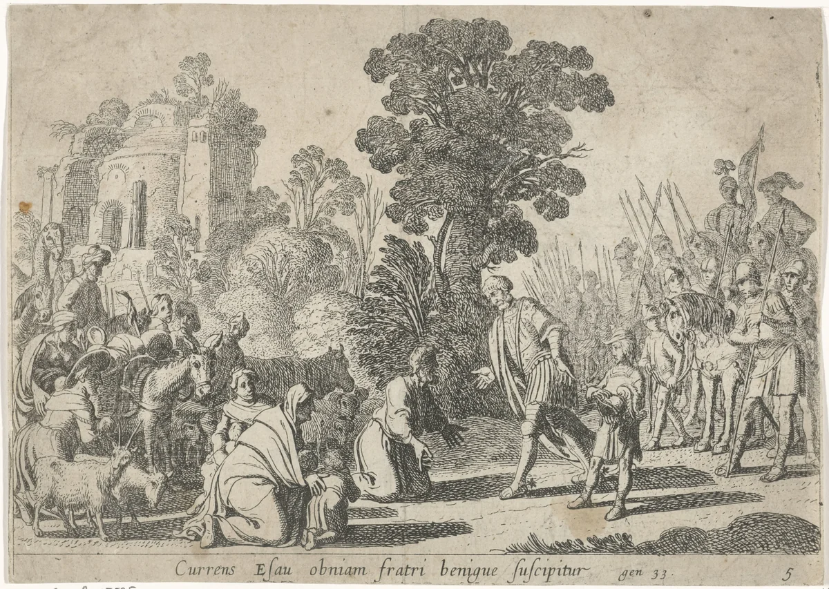 Verzoening van Jakob en Esau by Claes Moeyaert, print, 1612-1655