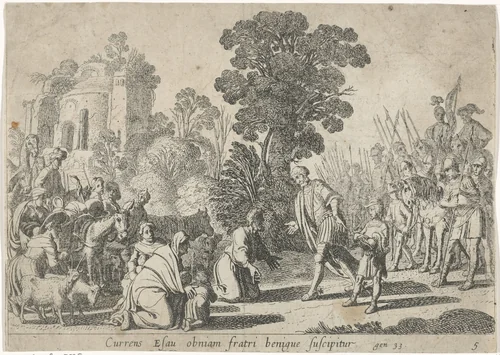 Verzoening van Jakob en Esau by Claes Moeyaert, print, 1612-1655