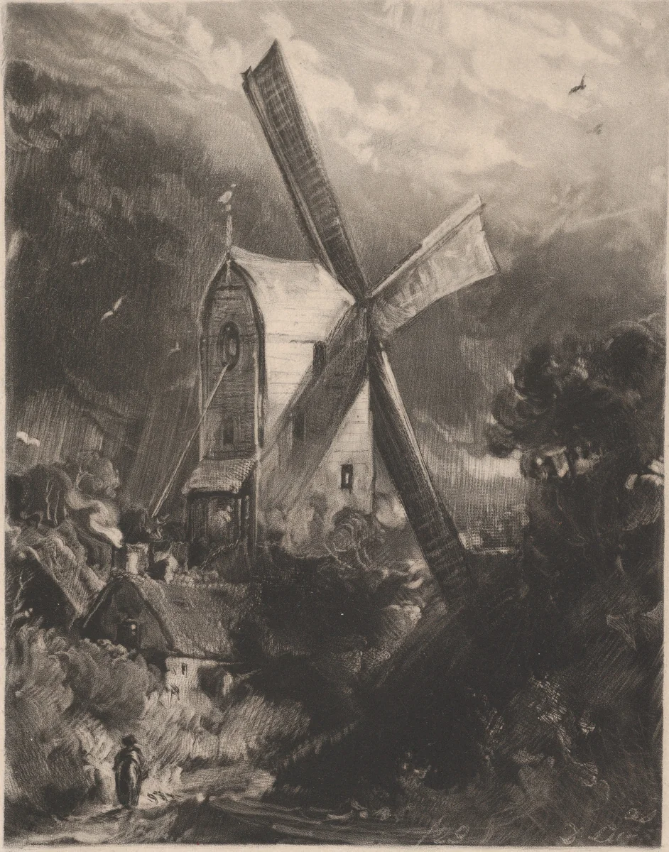 Mill Near Brighton by David Lucas, print, 1829