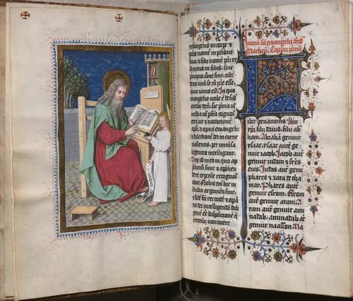Gospel Book with Evangelist Portraits: Decorated Initial by Master of the House-Book, book, 1475-1485