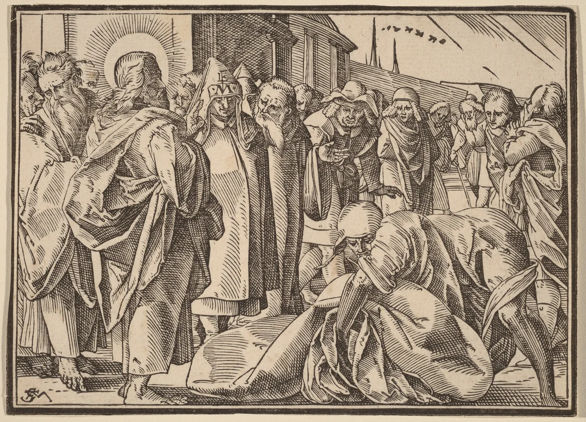 The Paralytic Healed by Christ Picks up His Pallet by Christoph Murer, print, 1558-1614