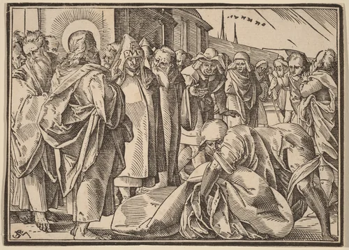The Paralytic Healed by Christ Picks up His Pallet by Christoph Murer, print, 1558-1614