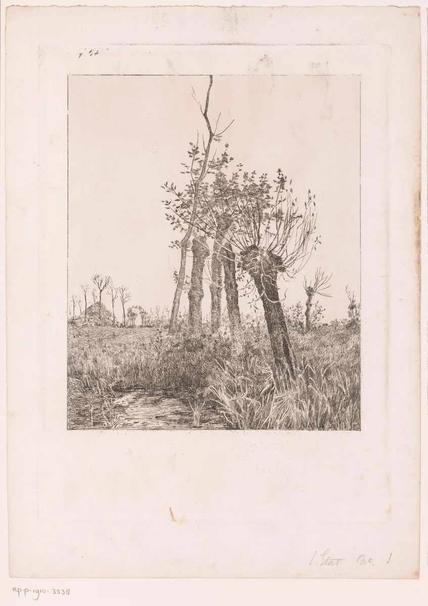 Winterlandschap met wilgen by Jules Guiette, print, 1862-1901