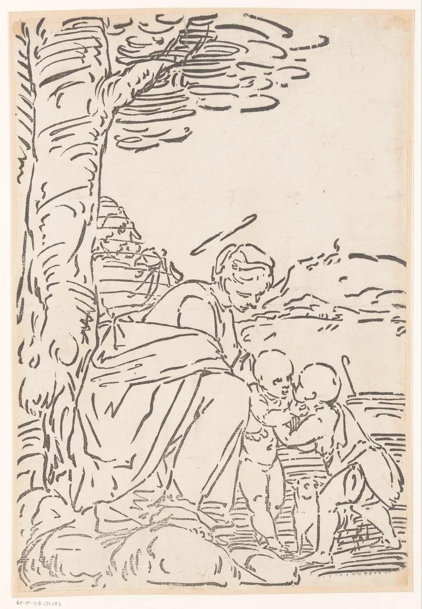 Heilige Familie met Johannes de Doper by Unknown, print, 1537-1585