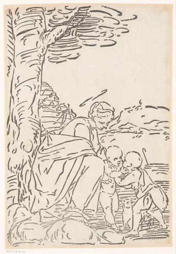 Heilige Familie met Johannes de Doper by Unknown, print, 1537-1585