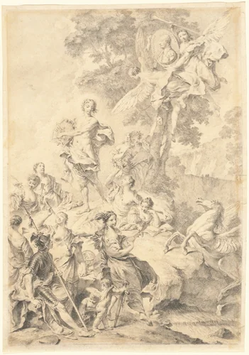 Apollo, the Muses, and Mars: In Praise of Tasso by Giovanni Battista Piazzetta, drawing, 1740-1745
