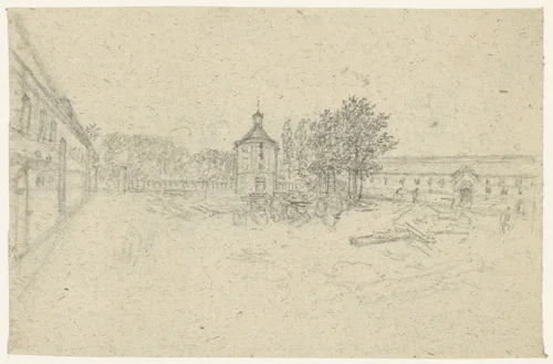 Binnenplaats van kazernes by Georges Michel, drawing, 1773-1843