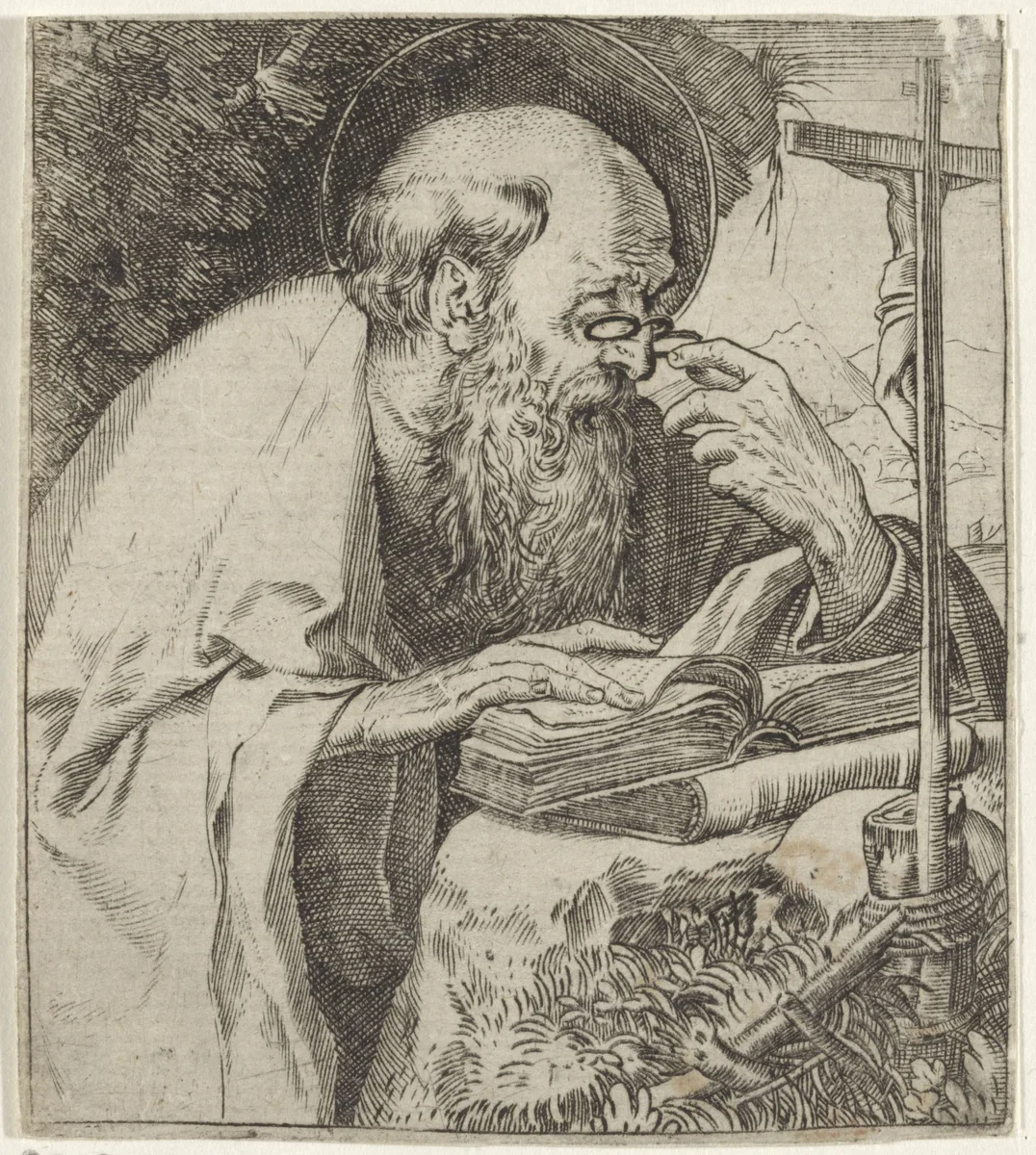 De heilige Hieronymus by Annibale Carracci, print, 1583-1585