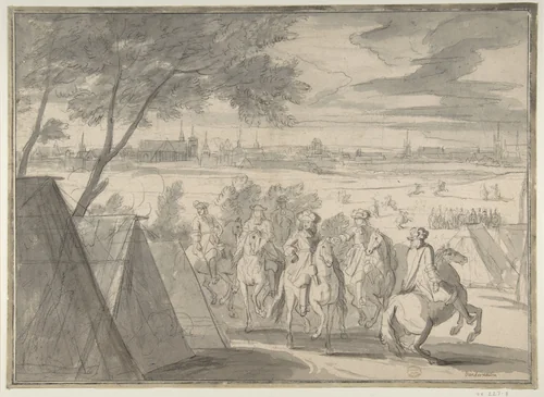 Louis XIV at the Siege of Douai, Seen from the South-East (July 1–6, 1667) by Adam Frans van der Meulen, drawing, 1645-1690