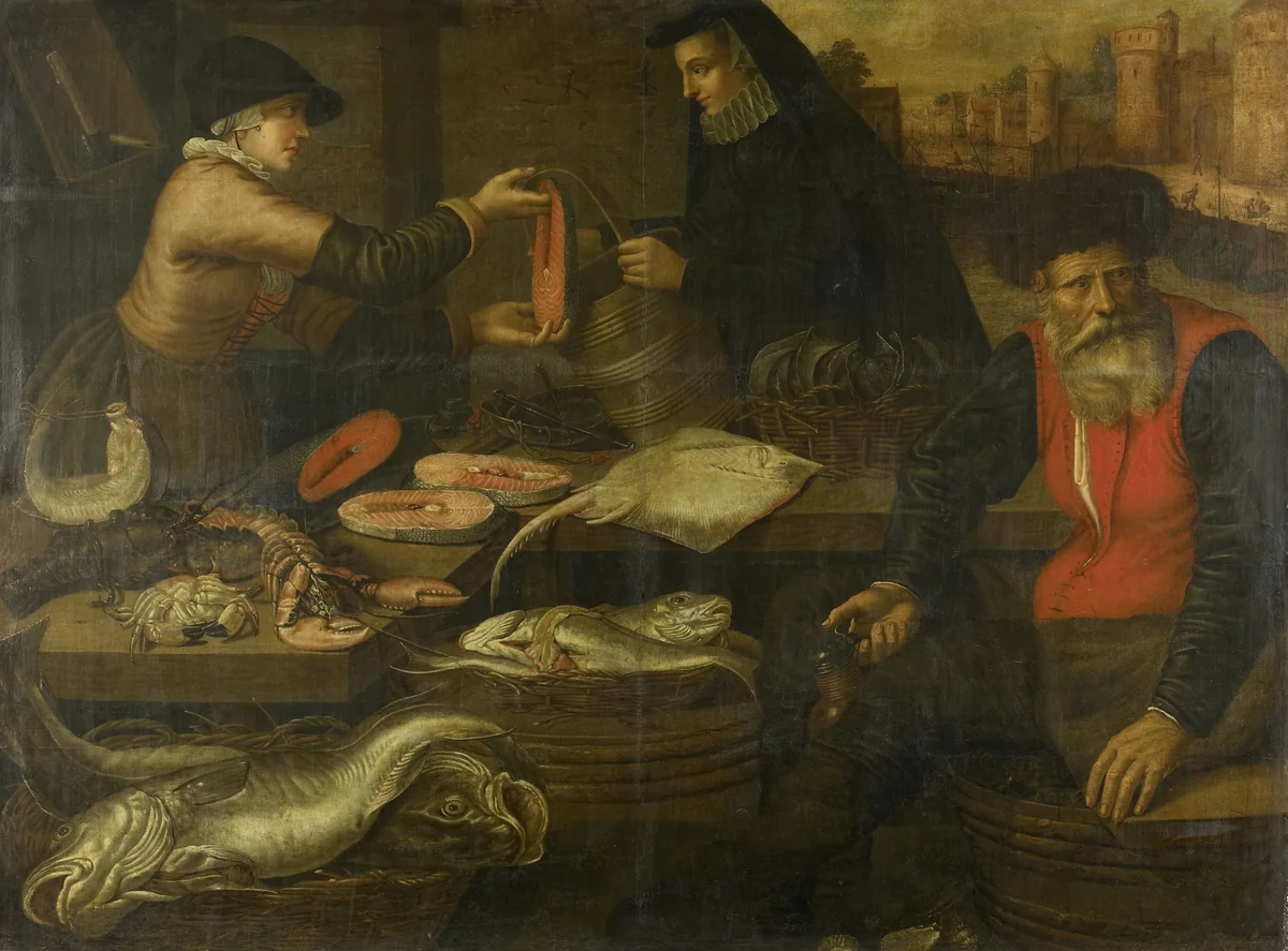 Fishmongers by Jacob van Nieulandt, painting, 1617