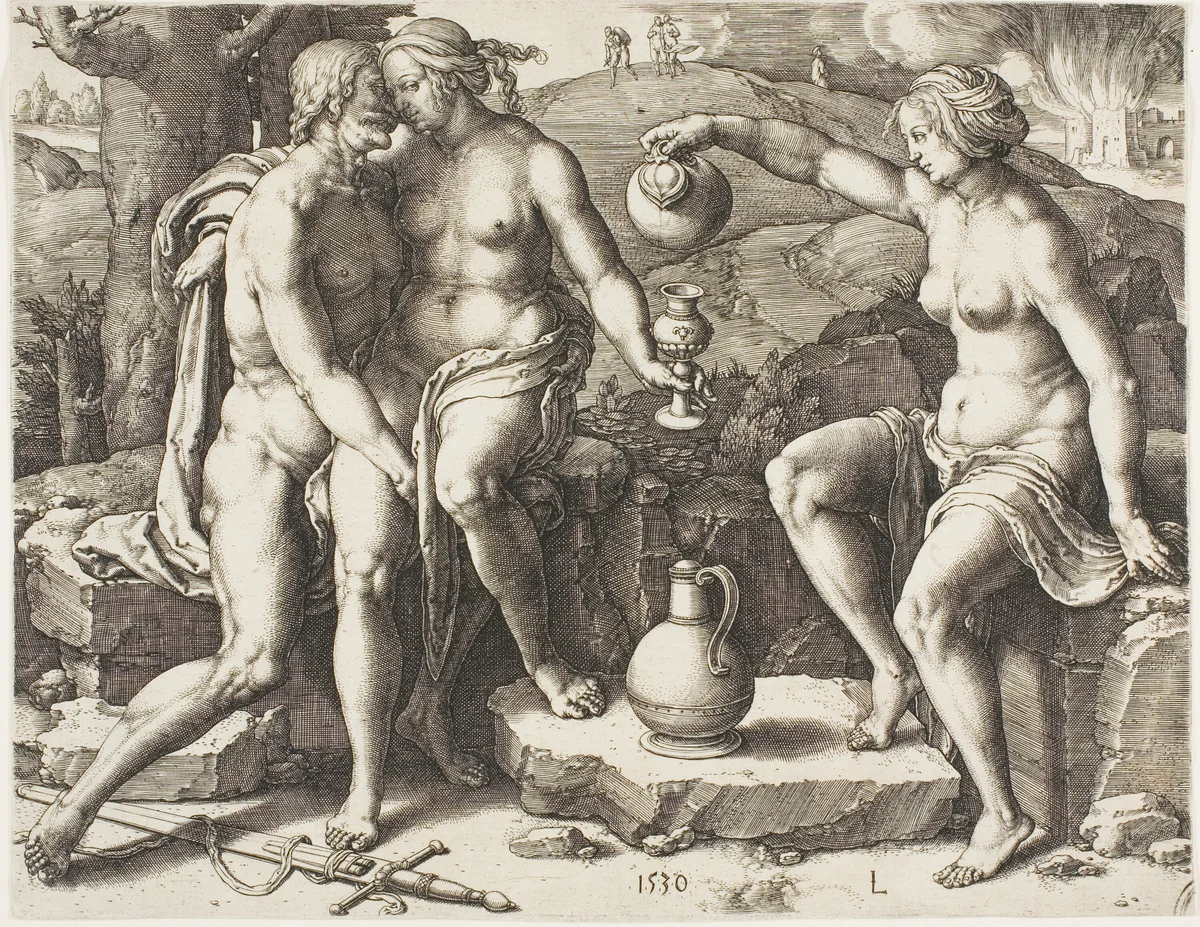 Lot and his Daughters by Lucas van Leyden, print, 1530