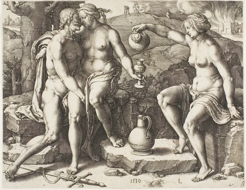 Lot and his Daughters by Lucas van Leyden, print, 1530