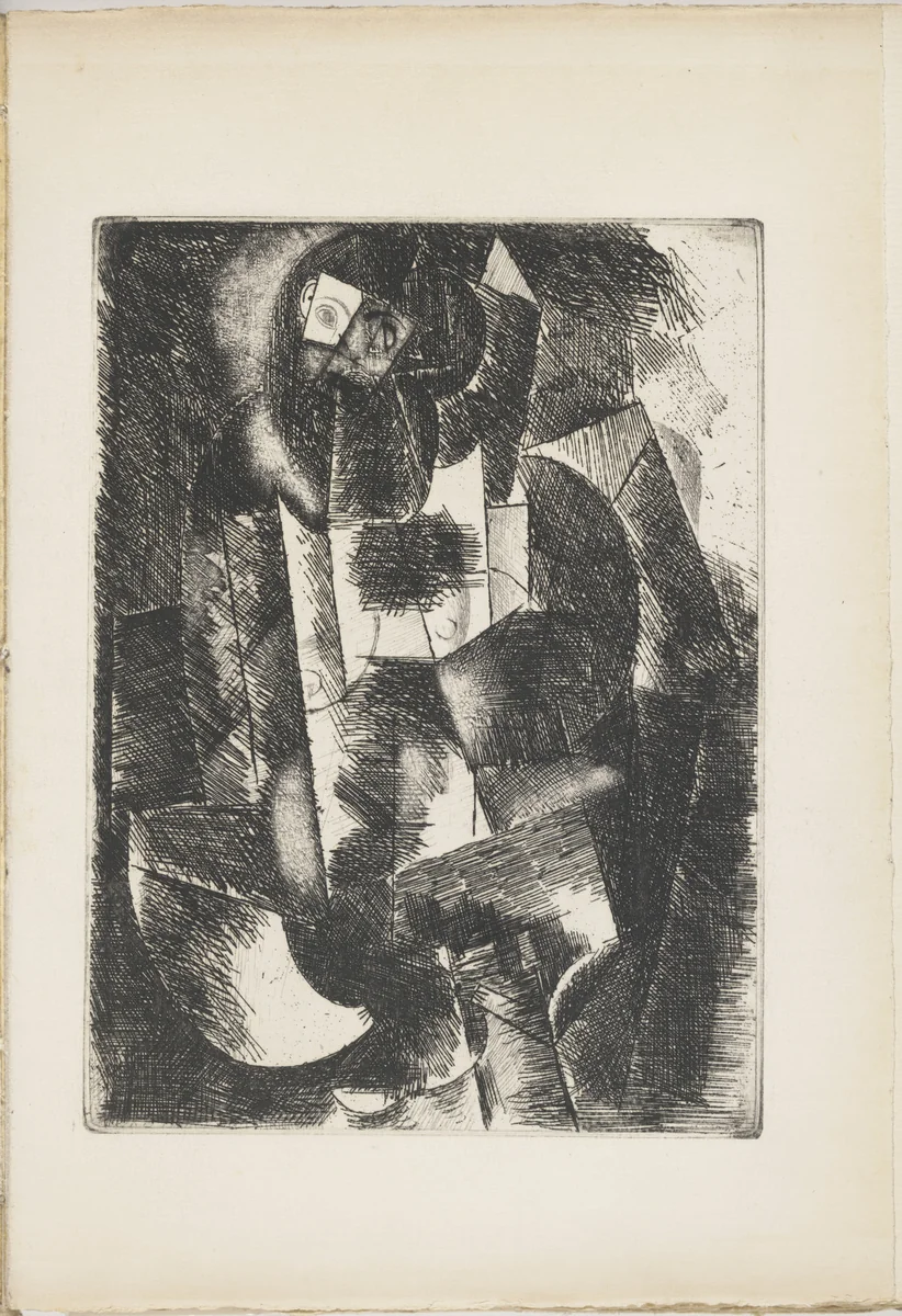 Female Nude with a Guitar (Femme nue à la guitare) from Le Siège de Jérusalem: Grande tentation céleste de Saint Matorel by Pablo Picasso, illustrated book, 1913