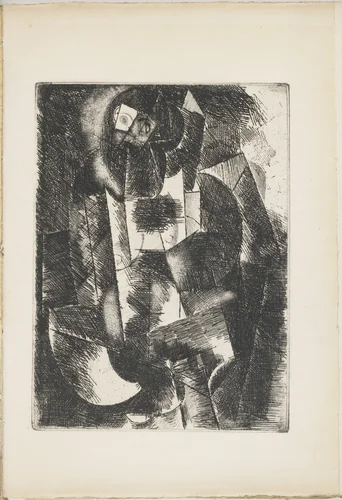 Female Nude with a Guitar (Femme nue à la guitare) from Le Siège de Jérusalem: Grande tentation céleste de Saint Matorel by Pablo Picasso, illustrated book, 1913