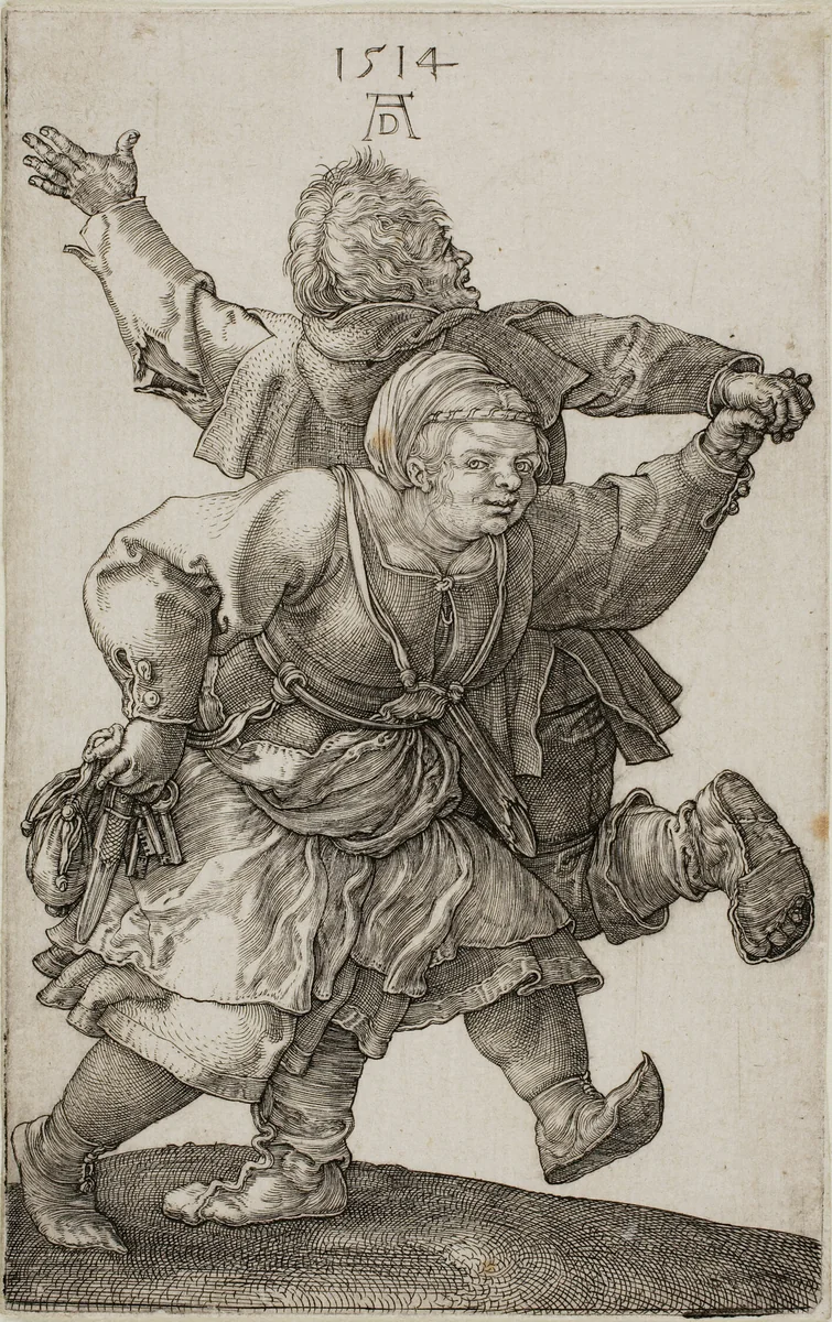 Peasant Couple Dancing by Albrecht Dürer, print, 1514
