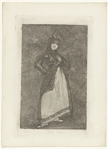 Maja met de donkere achtergrond by Francisco de Goya, print, 1824-1828