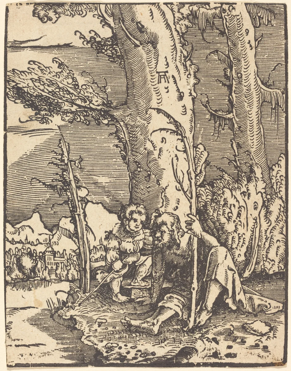 Saint Christopher Seated by a River Bank by Albrecht Altdorfer, print, 1515-1517