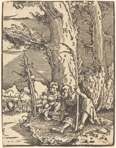 Saint Christopher Seated by a River Bank by Albrecht Altdorfer, print, 1515-1517