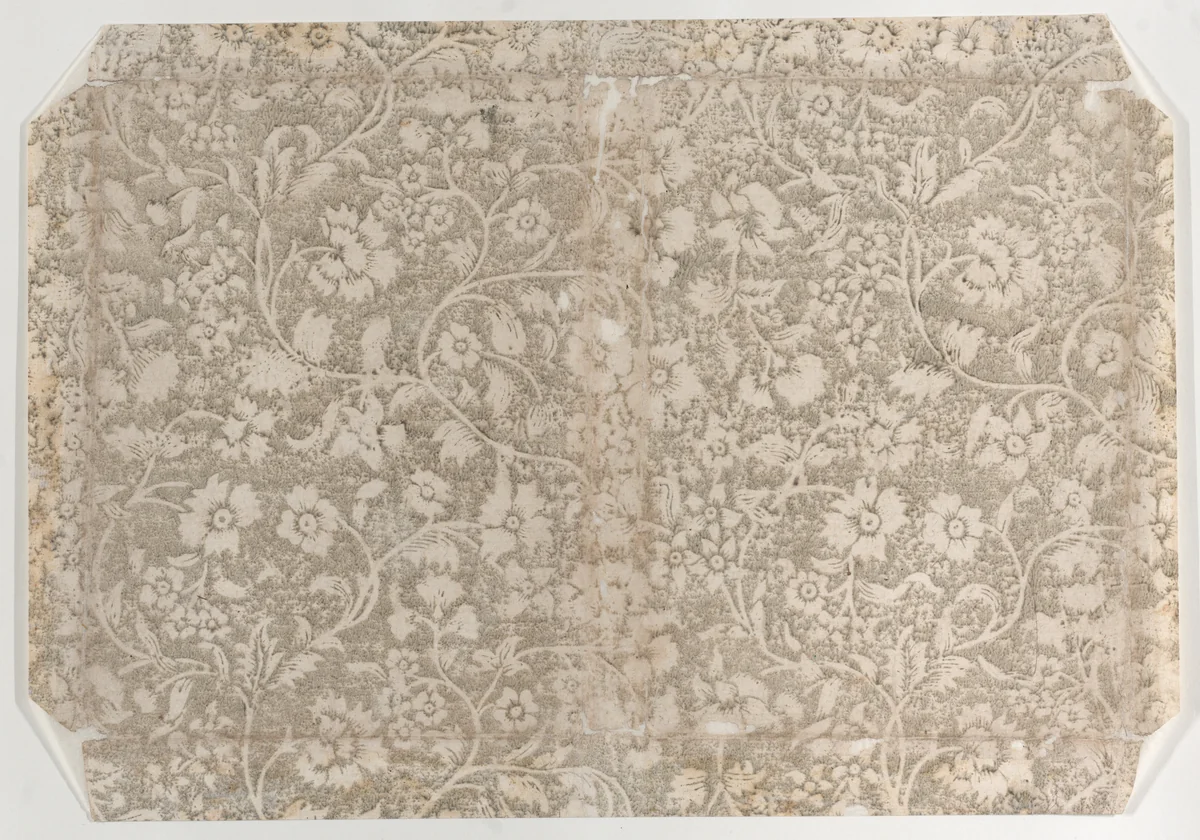 Book cover with gray floral pattern by anonymous, print, 1700-1800