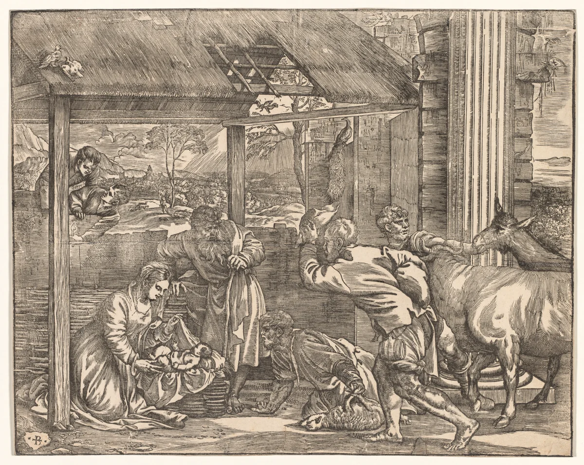 Adoration of the Shepherds by Niccolo Boldrini, print, 1520-1560