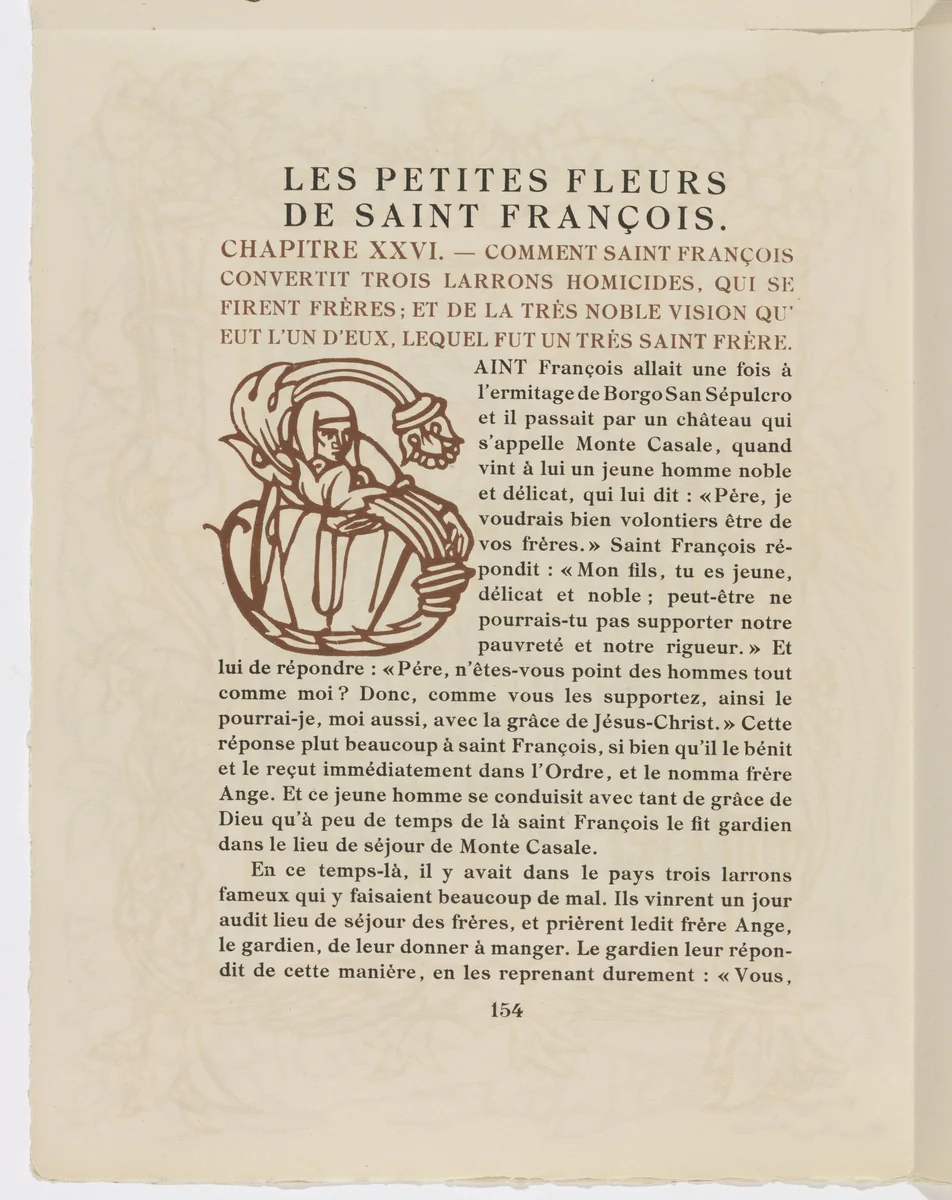 Pictorial initial (page 154) from Les Petites Fleurs de St. François (The Little Flowers of St. Francis) by Émile Bernard, illustrated book, 1928