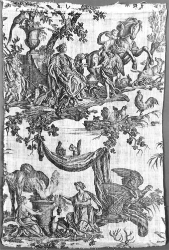 Les Quatre Parties du Monde (Four Quarters of the Globe) (Furnishing Fabric) by Jean Baptiste Huet, textile, 1778-1798