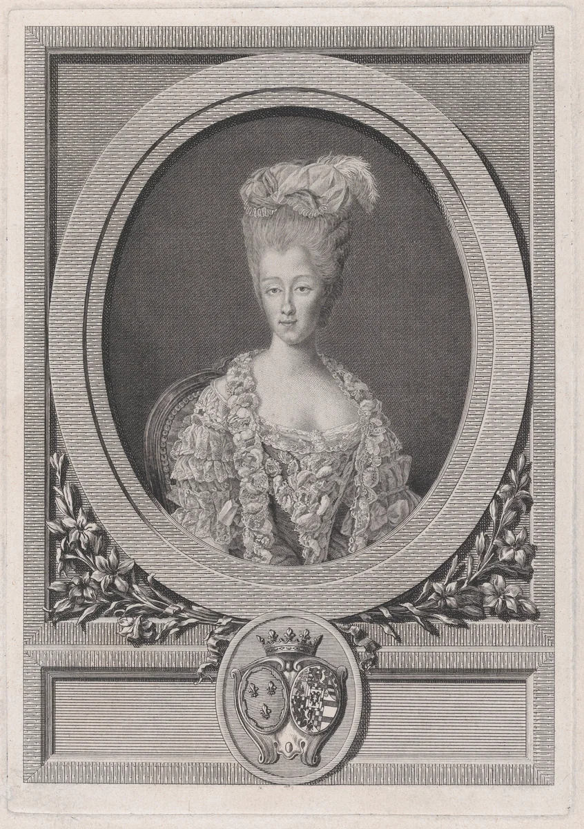 Portrait of Maria Theresa of Savoy, The Countess d'Artois by Louis Jacques Cathelin, print, 1777