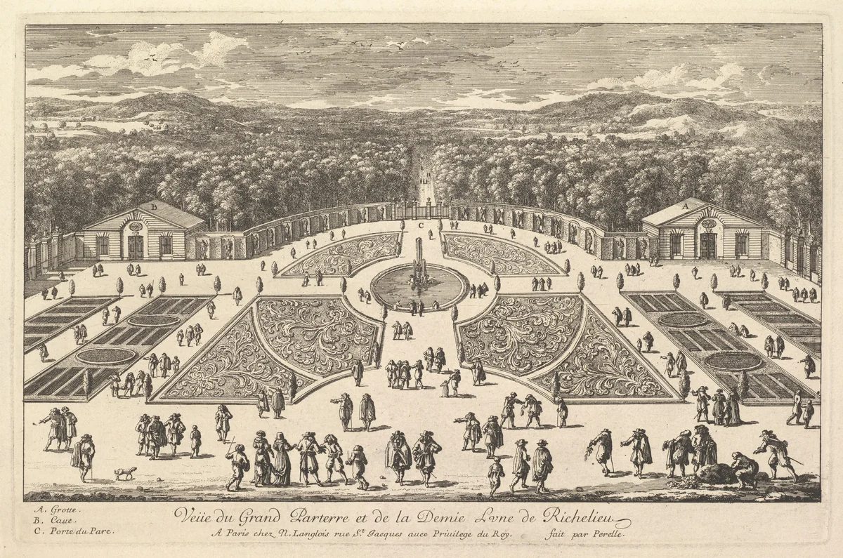 Veüe du Grand Parterre et de la Demie Lune de Richelieu by Adam Perelle, print, 1640-1695