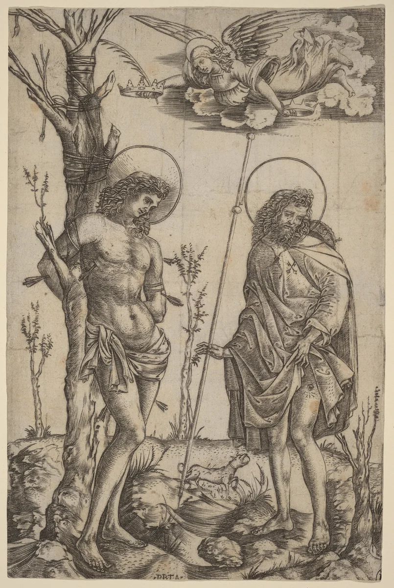 Saint Sebastian and Saint Roch by Cristofano Robetta, print, 1462-1535