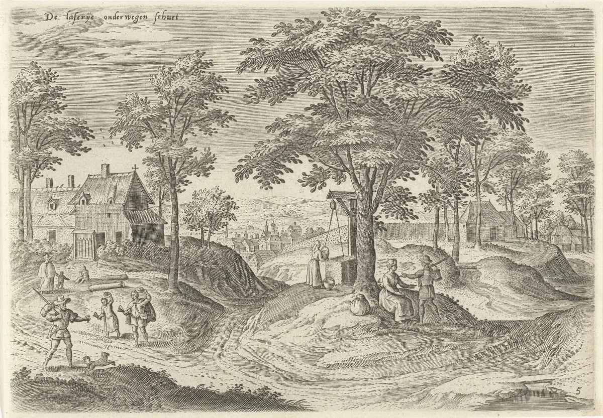 Gezicht op het leprozenhuis van Scheut by Hans Collaert, print, 1530-1580