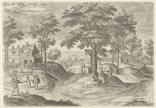 Gezicht op het leprozenhuis van Scheut by Hans Collaert, print, 1530-1580