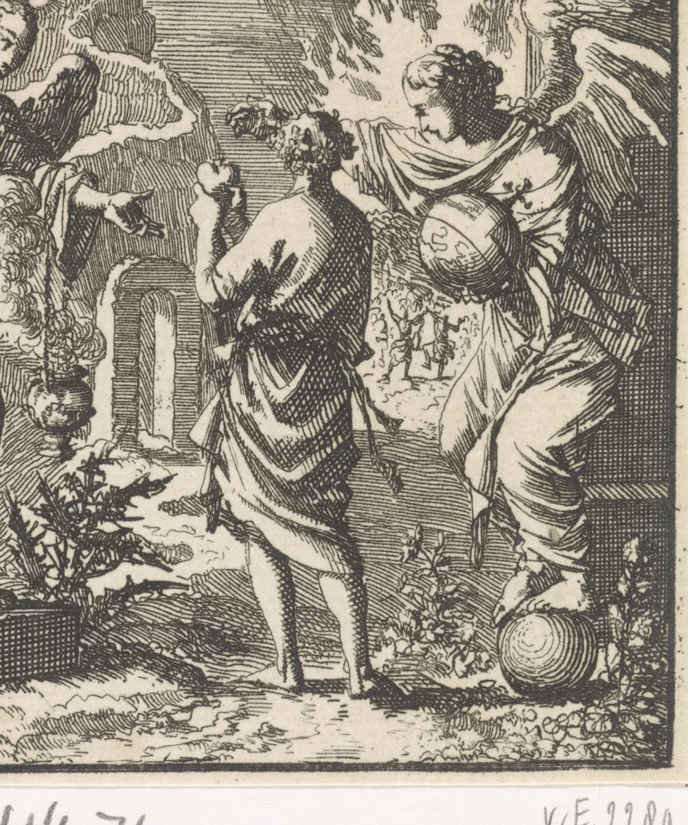 Jongeling moet kiezen tussen de brede en de smalle weg by Jan Luyken, print, 1699