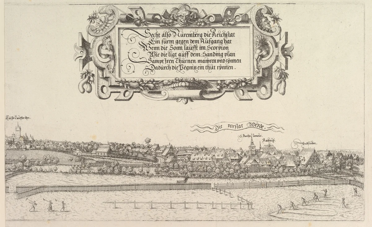 View of Nuremberg, to the east, right plate by Hanns Lautensack, print, 1552