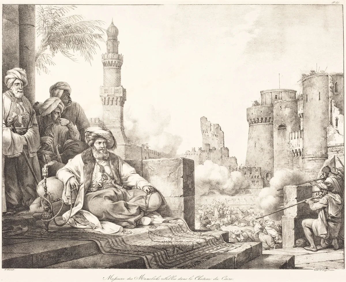 Massacre des Mameluks Rebelles dans le Château de Caire by Horace Vernet, print, 1818