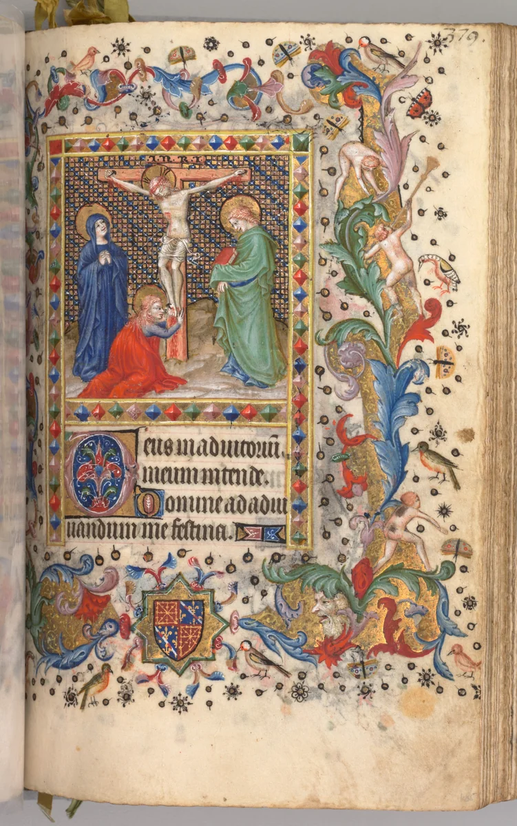 Hours of Charles the Noble, King of Navarre (1361-1425): fol. 185r, Crucifixion by Master of the Brussels Initials and Associates, book, 1400-1410