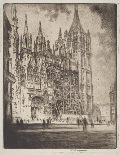 The West Front, Rouen Cathedral by Joseph Pennell, print, 1907