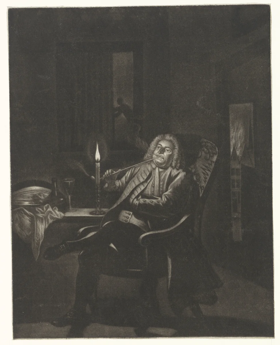 Pijprokende man by Pieter Louw, print, 1743-1800