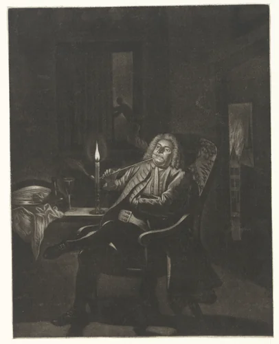 Pijprokende man by Pieter Louw, print, 1743-1800