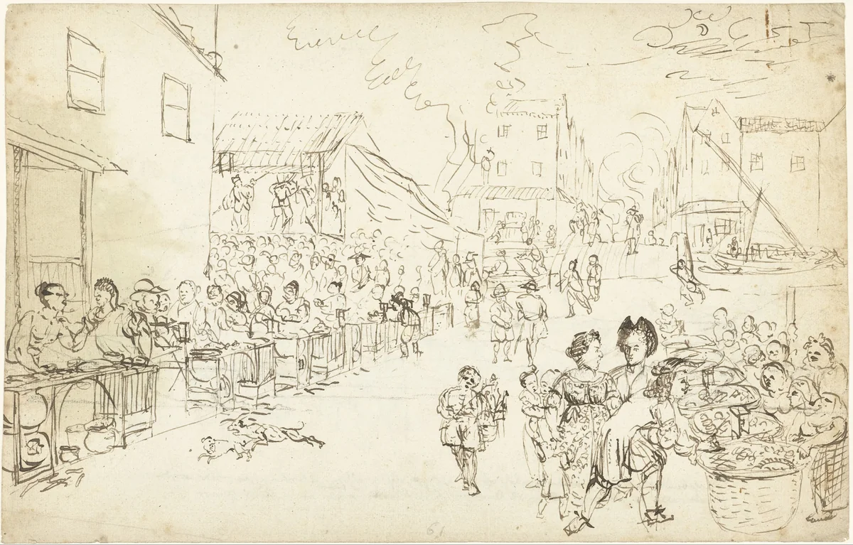 Market Scene in Batavia by Wouter Schouten, drawing, 1660