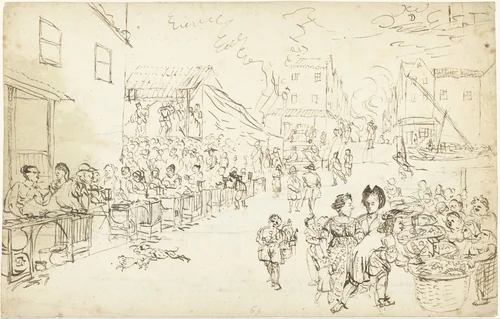 Market Scene in Batavia by Wouter Schouten, drawing, 1660