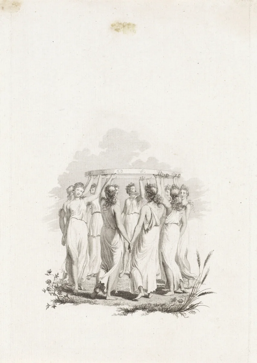 Vrouwen met symbolen van de dierenriem by Joannes Pieter Visser Bender, print, 1810