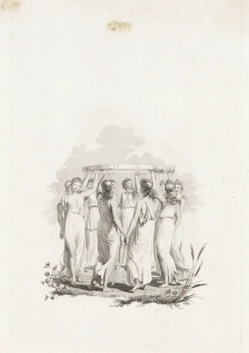 Vrouwen met symbolen van de dierenriem by Joannes Pieter Visser Bender, print, 1810