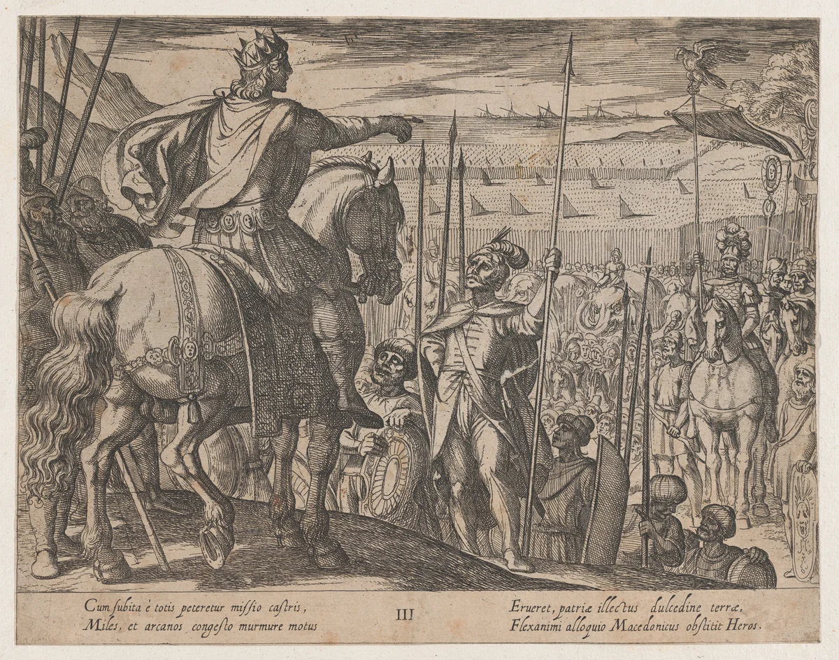 Plate 3: Alexander Instructing his Soldiers, from "The Deeds of Alexander the Great" by Antonio Tempesta, print, 1608