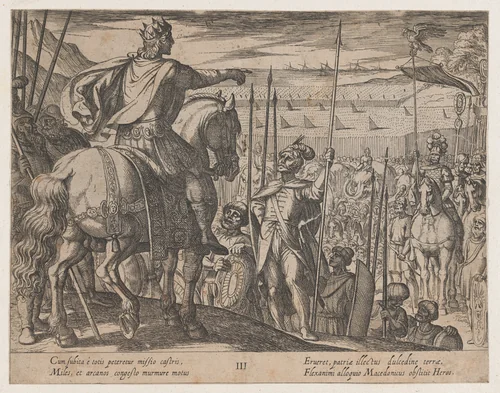 Plate 3: Alexander Instructing his Soldiers, from "The Deeds of Alexander the Great" by Antonio Tempesta, print, 1608