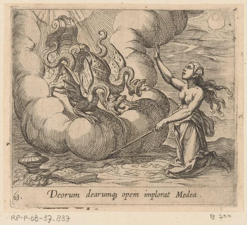 Medea tovert haar strijdwagen tevoorschijn by Antonio Tempesta, print, 1606